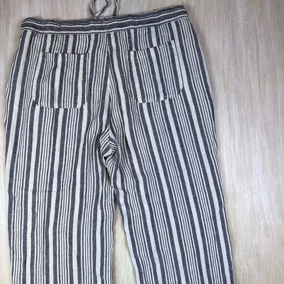 Old Navy Elastic Drawstring Waist Linen Blend Striped Wide Leg Pants Large - Picture 6 of 14